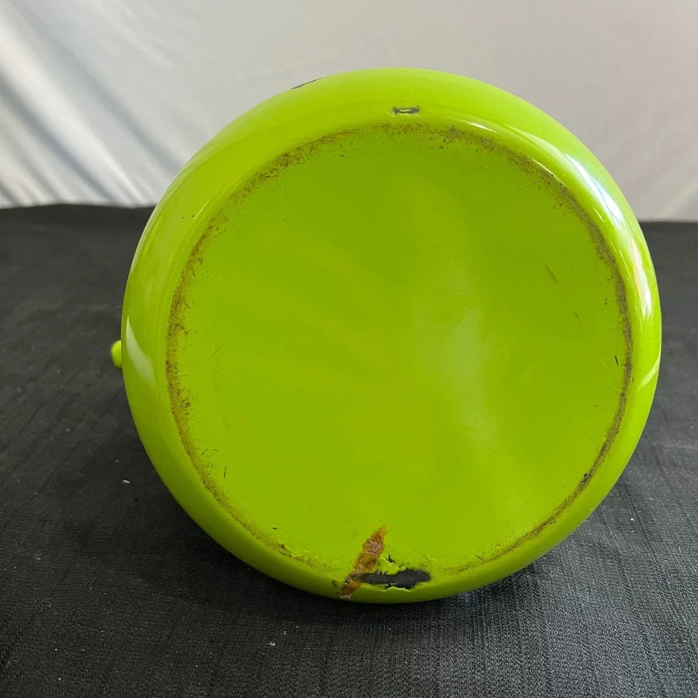 Vintage Lime Green Enamel Tea Kettle Retro Mid Century Wood Handle Teapot 910